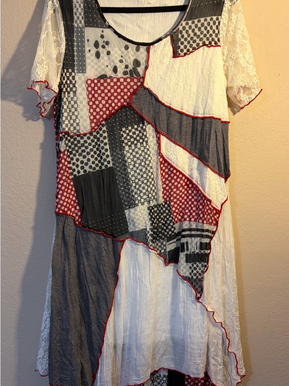 Miss Nikky Patchwork Boho Swing Dress Lace Sleeve